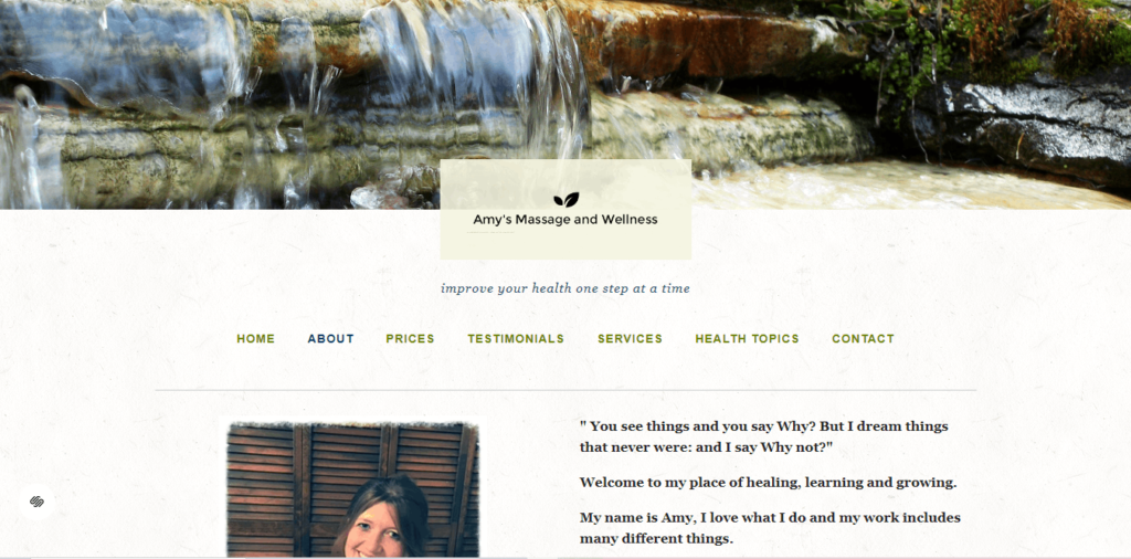 Homepage of Amy's Massage and Wellness / http://amysmassages.com/
Link: http://amysmassages.com/
