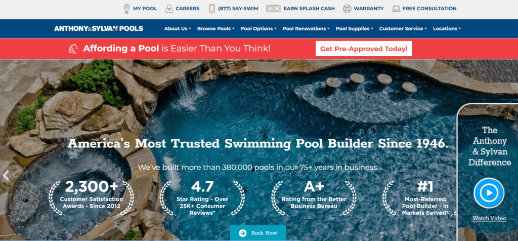 Homepage of Anthony & Sylvan Pools' website / anthonysylvan.com