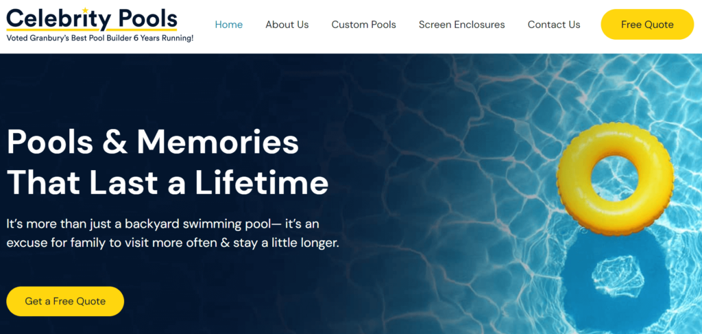 Homepage of Celebrity Pools' website / celebritypools.com