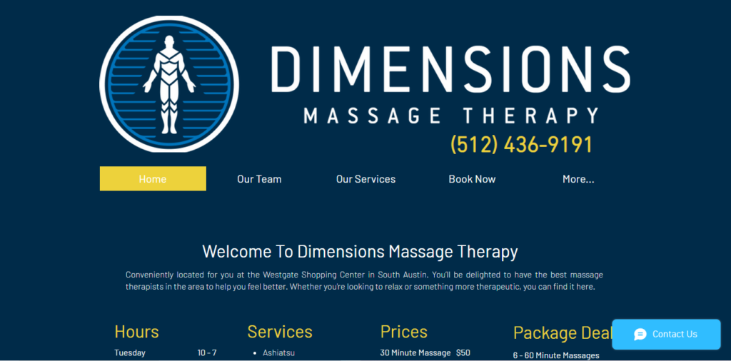 Homepage of Dimensions Massage Therapy / https://www.dimensionsmt.com/
Link: https://www.dimensionsmt.com/