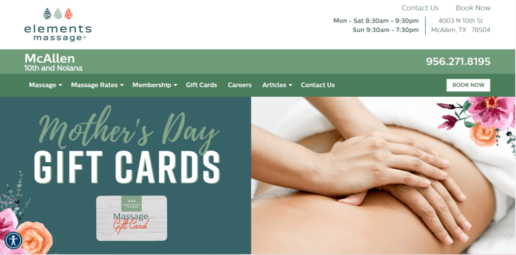 Homepage of Elements Massage / https://elementsmassage.com/mcallen?utm_medium=yext&utm_source=gmb&y_source=1_MTU1OTg3NzAtNzE1LWxvY2F0aW9uLndlYnNpdGU%3D
Link: https://elementsmassage.com/mcallen?utm_medium=yext&utm_source=gmb&y_source=1_MTU1OTg3NzAtNzE1LWxvY2F0aW9uLndlYnNpdGU%3D
