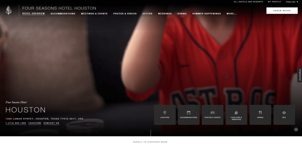 Homepage of Four Seasons Hotel Houston's website / www.fourseasons.com