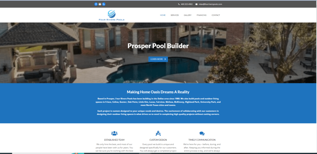 Homepage of Four Rivers Pools website / fourriverspools.com