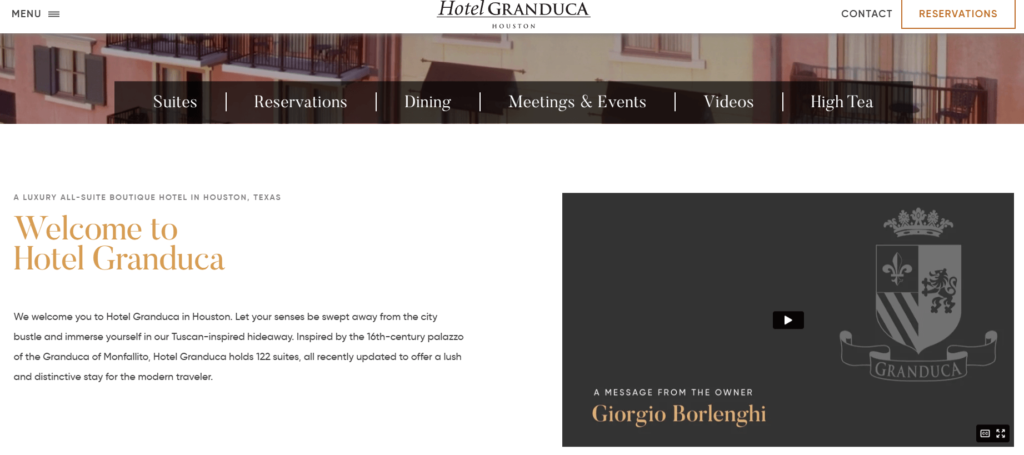 Homepage of Hotel Granduca's website / www.granducahouston.com
