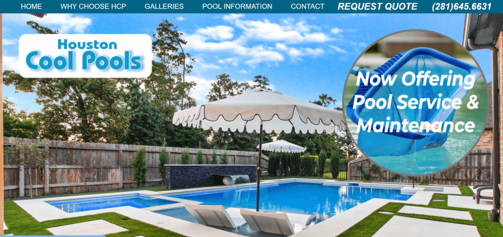 Homepage of Houston Cool Pools' website / houstoncoolpools.com