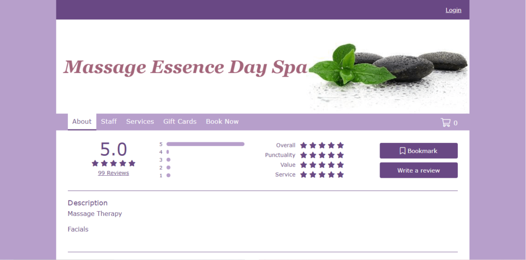 Homepage of Massage Essence / http://www.massageessencedayspa.com/
Link: http://www.massageessencedayspa.com/
