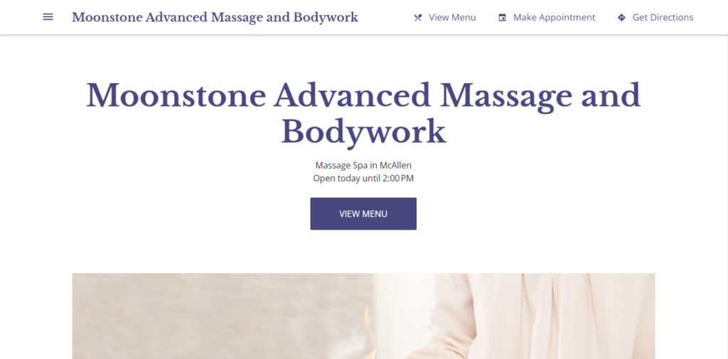 Homepage of Moonstone Advanced Massage and Bodywork LLC / https://moonstoneadvancedmassage.business.site/?utm_source=gmb&utm_medium=referral
Link: https://moonstoneadvancedmassage.business.site/?utm_source=gmb&utm_medium=referral