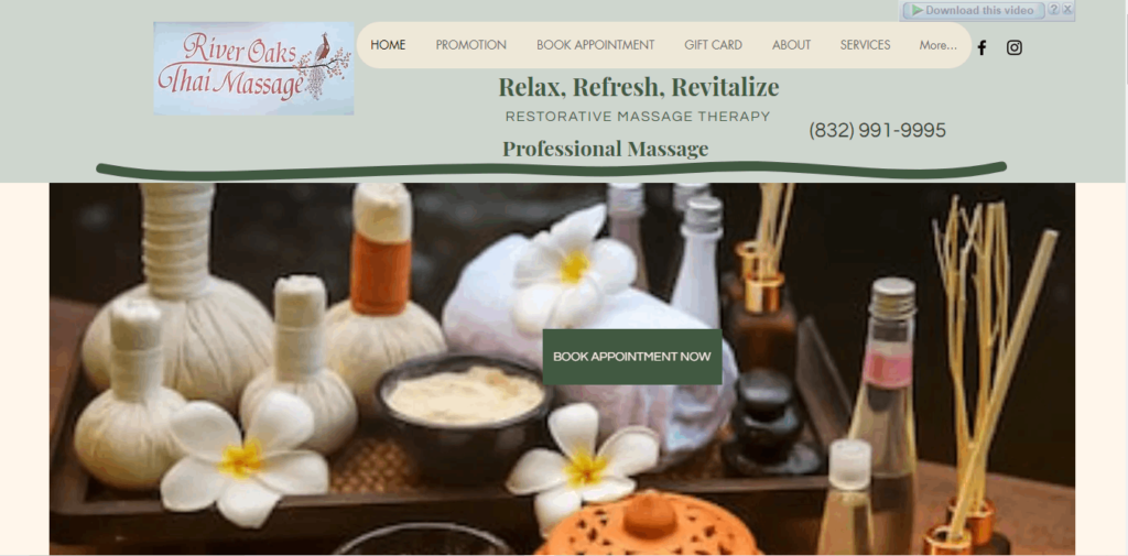 Homepage of River Oaks Thai Massage / http://riveroaksthaimassage.net/
Link: http://riveroaksthaimassage.net/