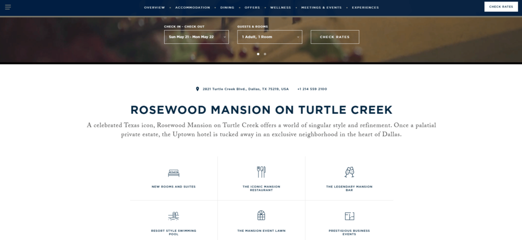 Homepage of Rosewood Mansion on Turtle Creek's website / www.rosewoodhotels.com