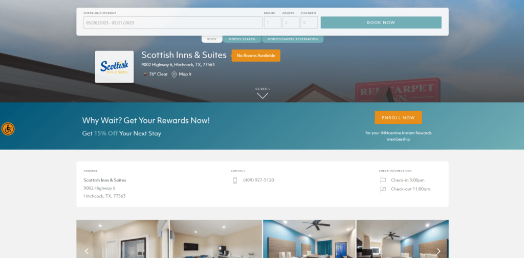 Homepage of Scottish Inns & Suites' website / www.stayhihotels.com