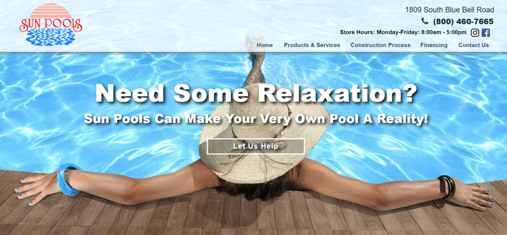 Homepage of Sun Pools' website / sunpoolstx.com
