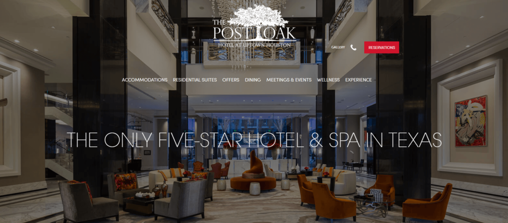 Homepage of The Post Oak Hotel's website / www.thepostoakhotel.com