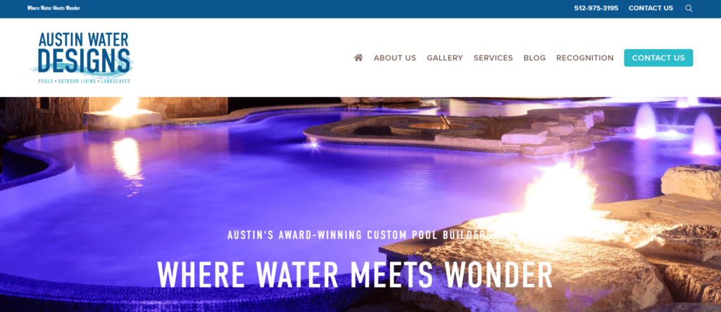 Homepage of Austin Water Designs' website / austinwaterdesigns.com