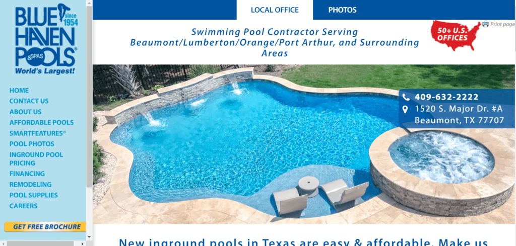 Homepage of Blue Haven Pools website / bluehaven.com