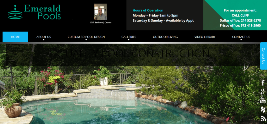 Homepage of Emerald Pools website / emeraldpoolsdallas.com