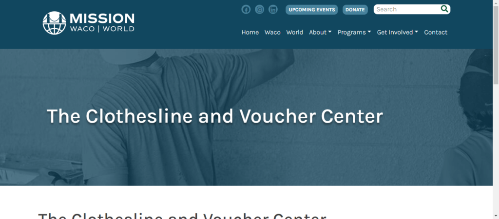 Homepage of Mission Waco Clothesline and Voucher Center / missionwaco.org.