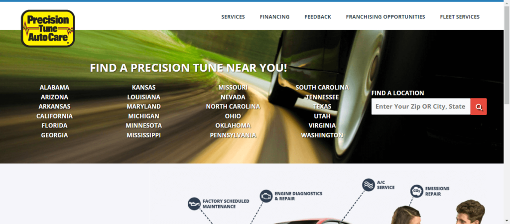 Homepage of Precision Tune Auto Care / precisiontune.com.