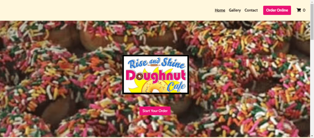 Homepage of Rise and Shine Doughnuts / riseandshinedoughnuts.com.