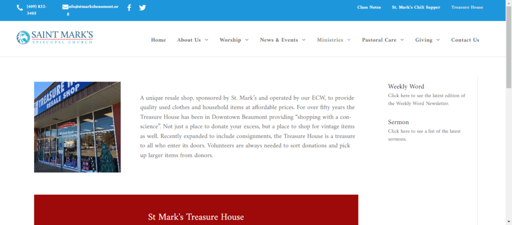 Homepage of Treasure Marks of St. Marks / stmarksbeaumont.org.