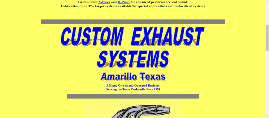 Homepage of Custom Exhaust Systems / customexhaustsystems.com.