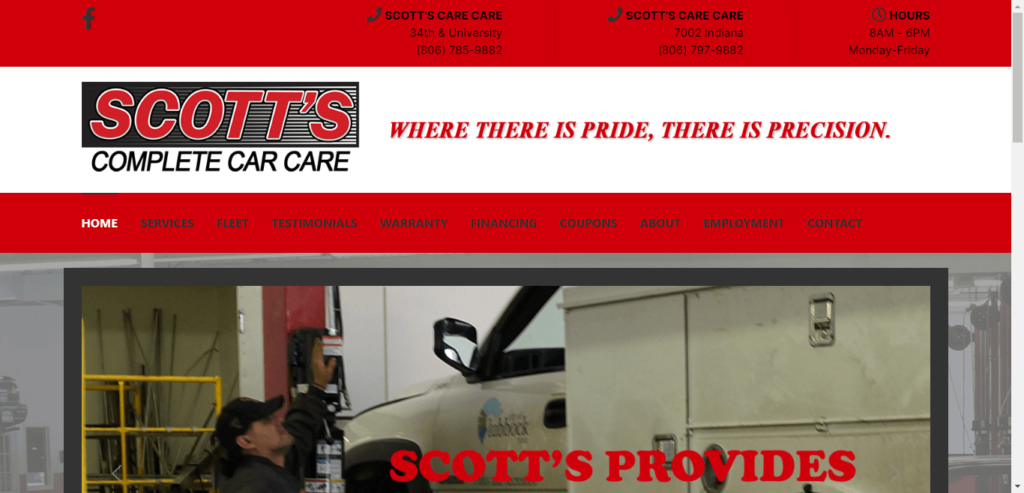 Homepage of Scott's Complete Car Care / scottscarcare.com.