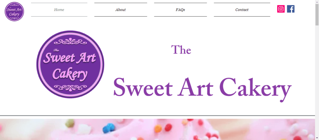 Homepage of Sweet Art Cakery/ thesweetartcakery.com.