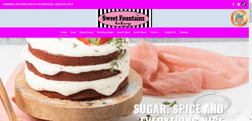 Homepage of Sweet Fountainz Bakery / sweetfountainzbakery.com.