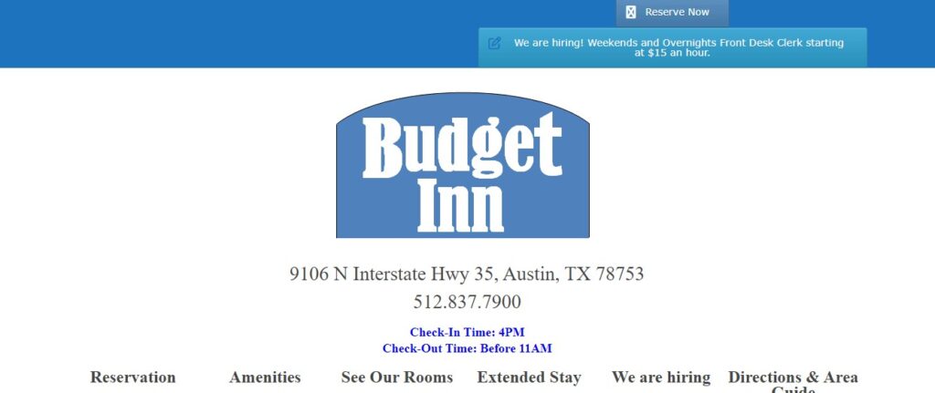 Homepage of Budget Inn Website
Link: https://budgetinnaustin.com/
