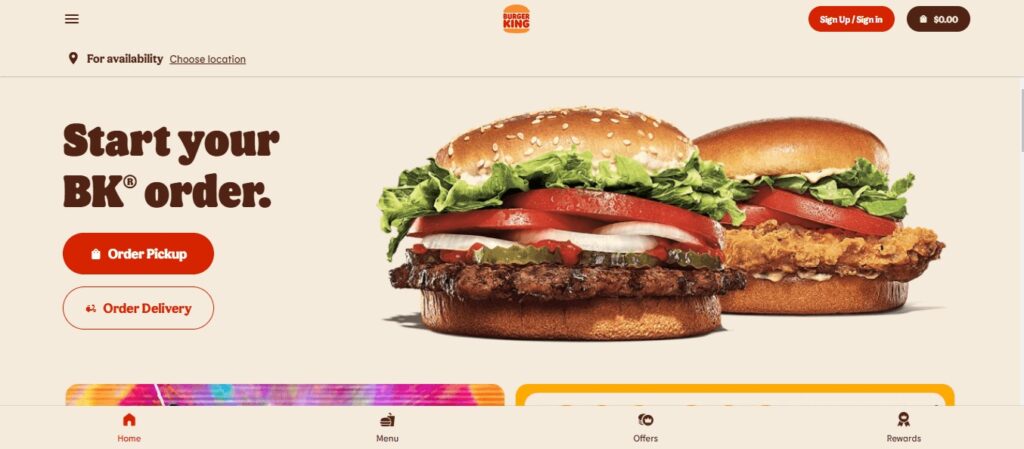 Homepage of Burger King Website
Link: https://www.bk.com/