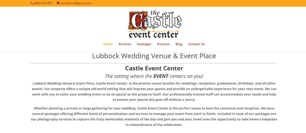 Homepage of Castle Event Center Website
Link: https://castleeventcenter.com/