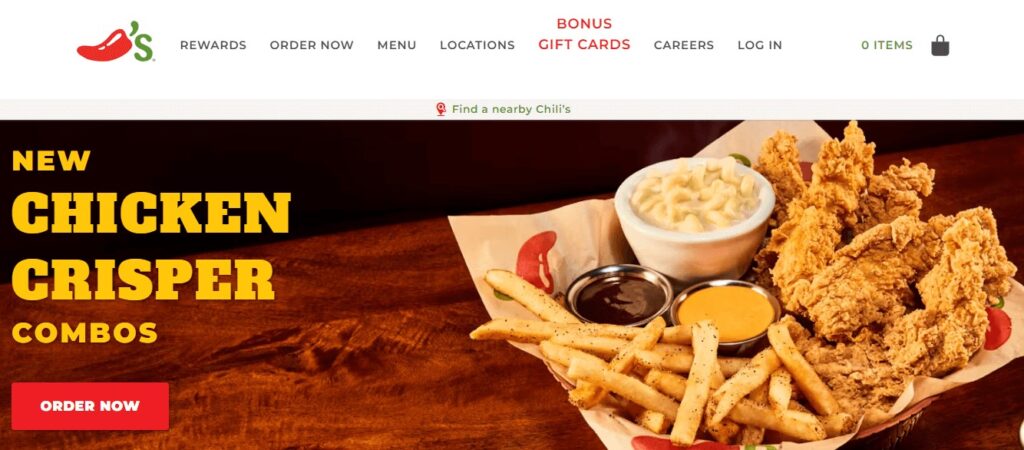 Homepage of Chili's Grill & Bar Website
Link: https://www.chilis.com/