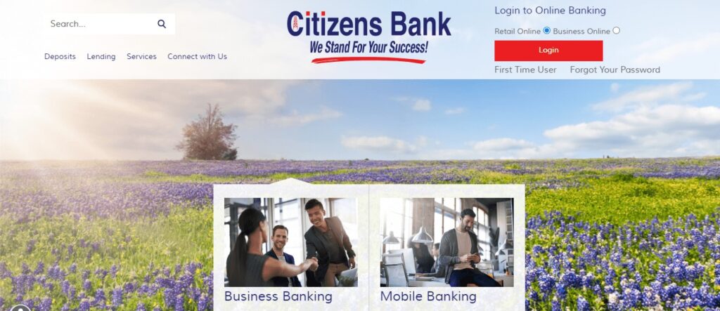 Homepage of Citizens Bank Website
Link: https://www.citizensbanktx.com/