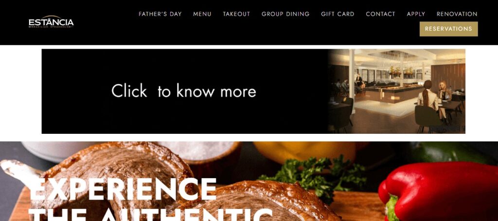 Homepage of Estância Brazilian Steakhouse Website
Link: https://estancia.com/
