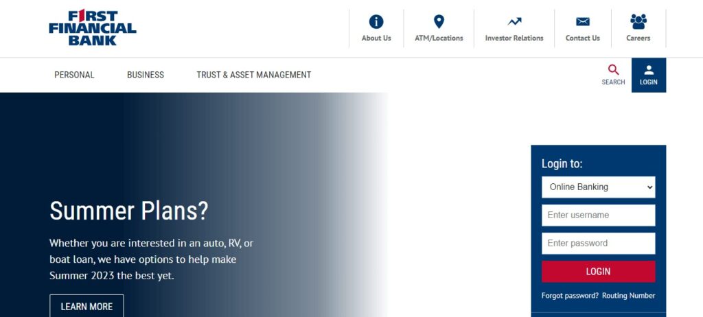 Homepage of First Financial Bank Website 
Link: https://ffin.com/
