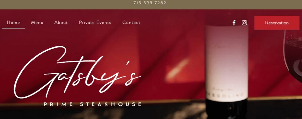 Homepage of Gatsby's Prime Steakhouse Website
Link: https://www.gatsbysteakhouse.com/