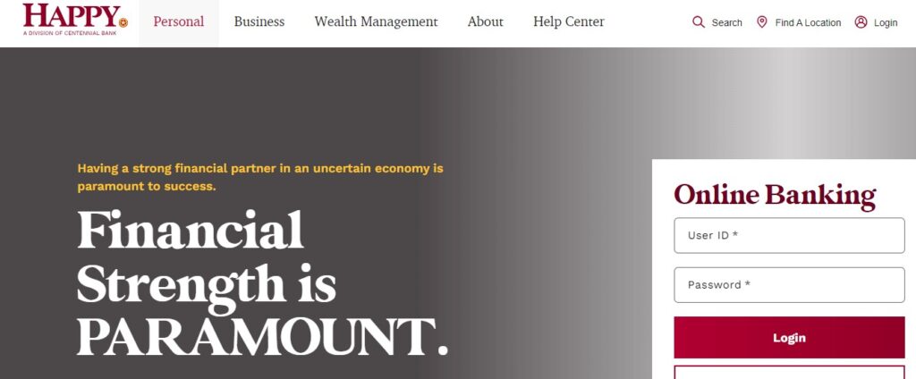 Homepage of Happy State Bank Website
Link: https://www.happybank.com/