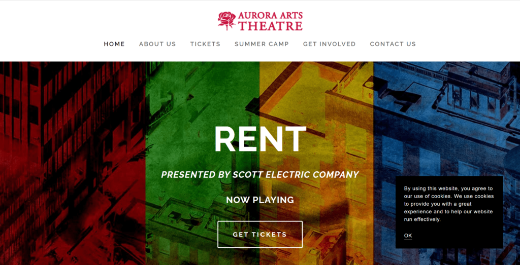 Homepage of Aurora Arts Theater's website / www.auroraartstheatre.com