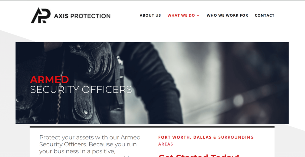 Homepage of Axis Protection, LLC's website / www.axisprotection.com