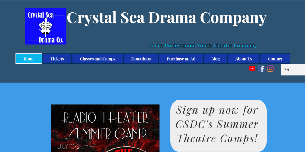 Homepage of Crystal Sea Drama Co Inc's website / www.crystalseadrama.org
