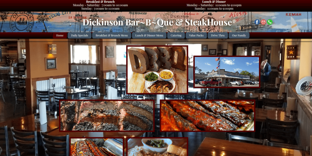 Homepage of Dickinson BarBQue & Steakhouse's website / www.dickinsonbbq.com