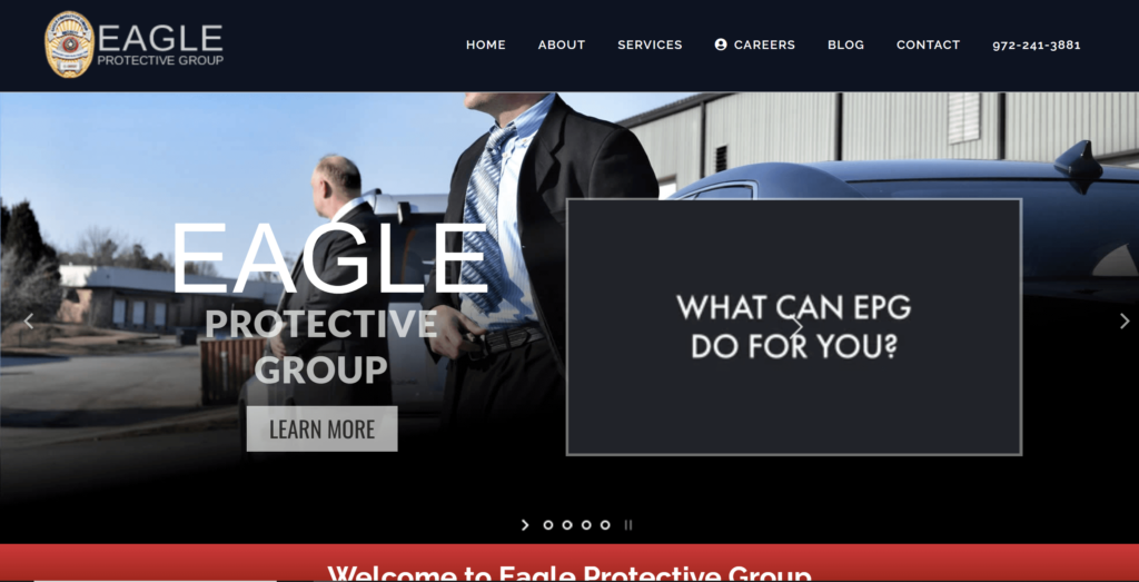Homepage of Eagle Protective Group's website / eagleprotectivegroup.com