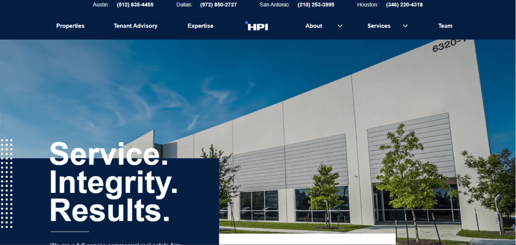 Homepage of HPI Real Estate's website / www.hpitx.com