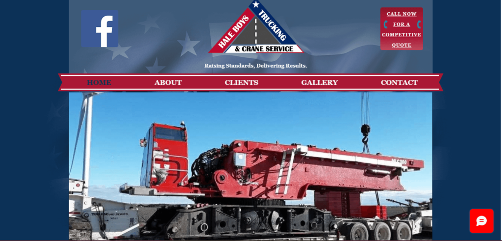 Homepage of Hale Boys Trucking and Crane Service's website / www.haleboystruckingandcrane.com