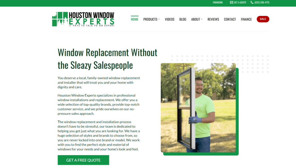 Homepage of Houston Window Experts' website / houstonwindowexperts.com