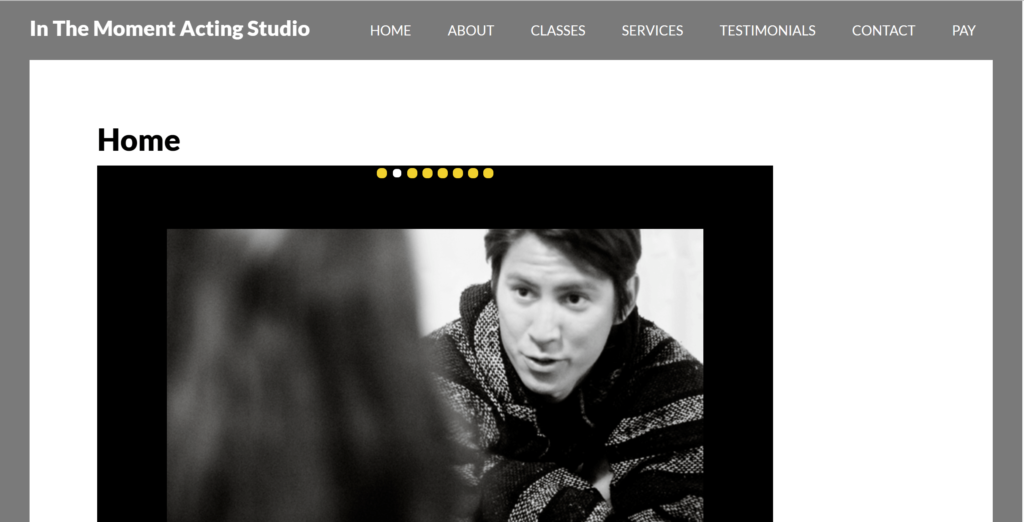 Homepage of In The Moment Acting Studio's website / www.inthemomentacting.com