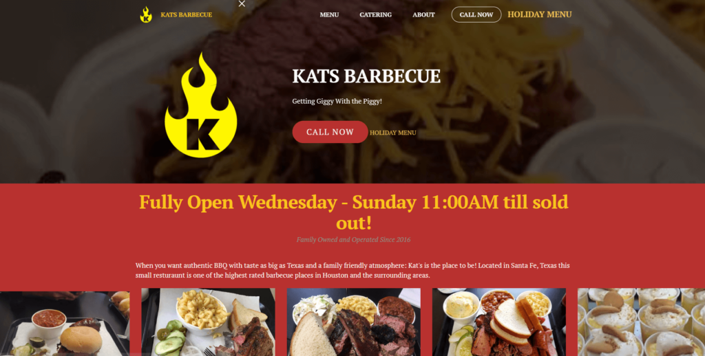 Homepage of Kat's Barbecue's website / www.katsbarbecue.com