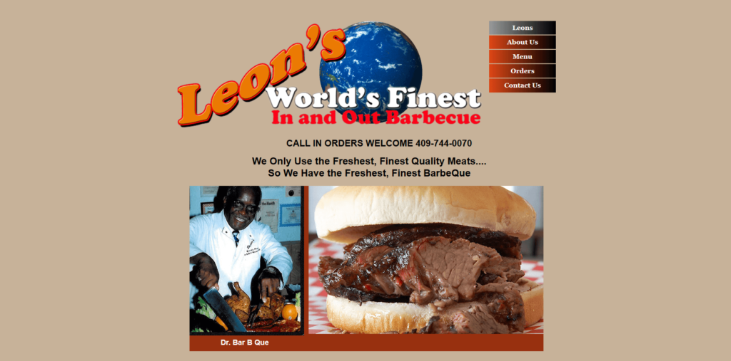 Homepage of Leon's World's Finest BBQ's website / www.leonsbbq.com