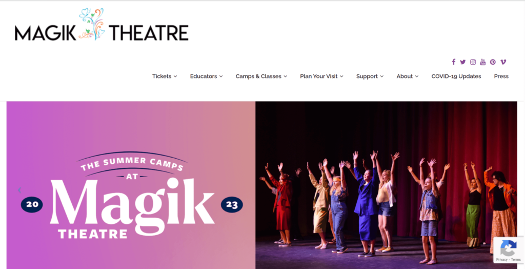 Homepage of Magik Performing Arts Center's website / www.magiktheatre.org