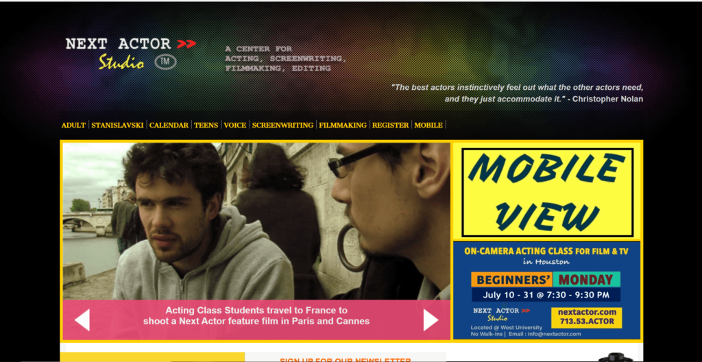 Homepage of Next Actor Studio's website / nextactor.com