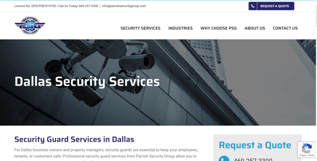 Homepage of Parrish Security Group's website / parrishsecuritygroup.com